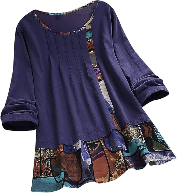 Amazon Co Jp Tシャツ 半袖 トップス レディース Uellak クルーネック 可愛い 韓国風 上着 速乾 多色 チュニック レトロ プリント Tシャツ 女性 トップス 人気 着痩せ ブラウス カットソー 日常 部屋着 通勤 オフィス ブラウス パープル L ファッション