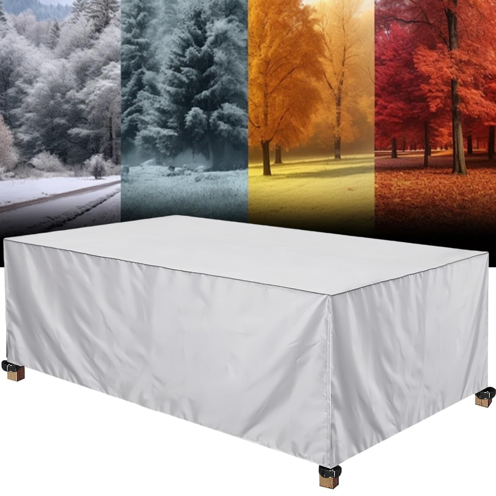Copertura per Mobili da Giardino 220 x 220 x 220 cm Antivento/Resistente allo Strappo/Antipolvere, Copritavolo Tavolo da Esterno Impermeabile, per Patio, Esterni, Tavolo, Avorio
