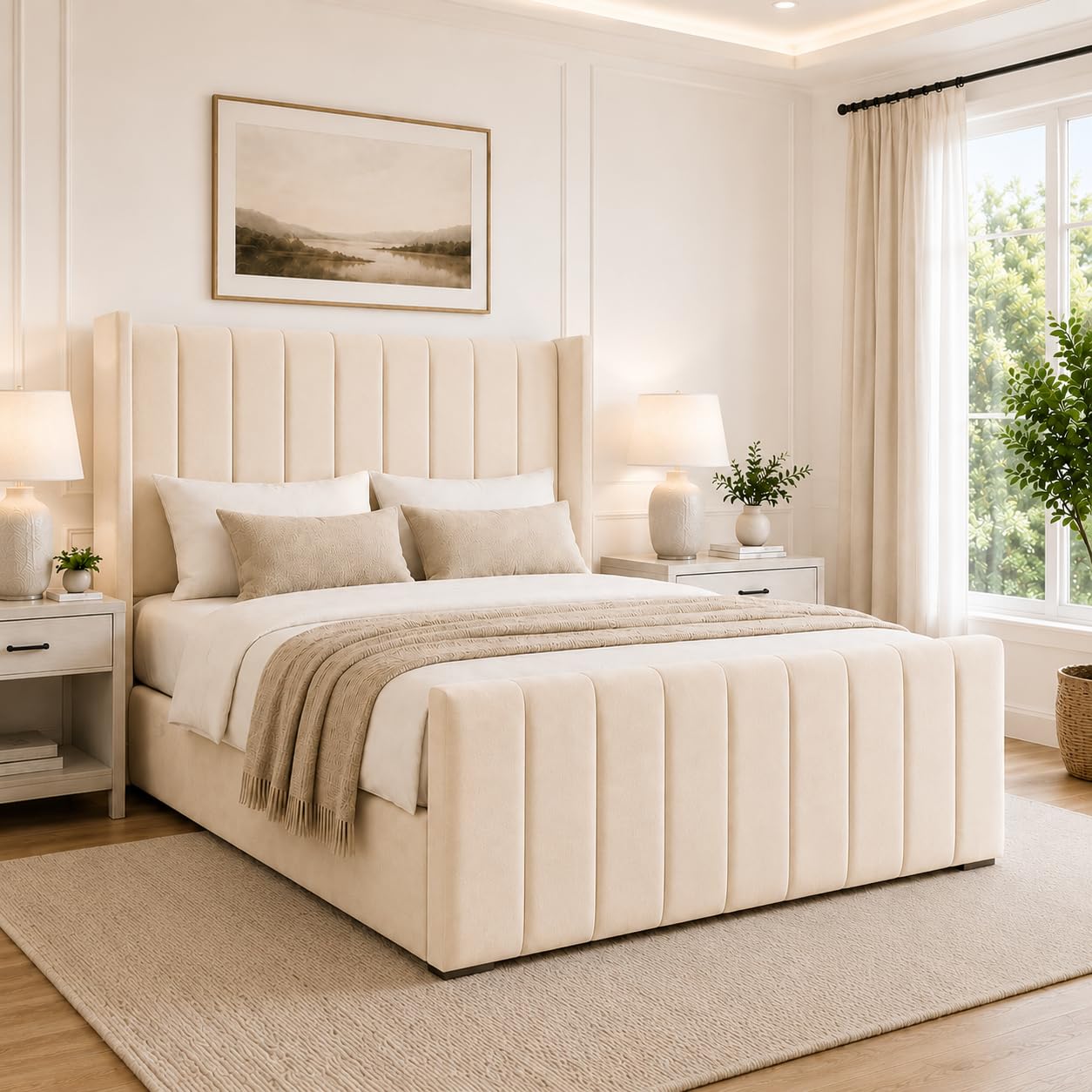 iq beds Panel Bedframe with Modern Gaslift Storage Option In Plush Velvet Bedroom furniture Single Double King and Super King Sizes