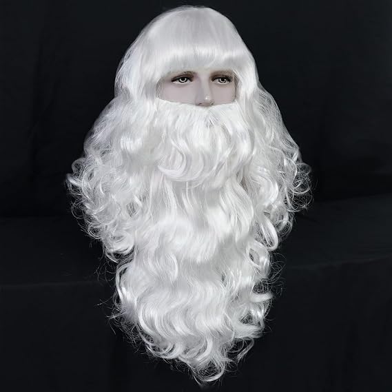 ANOGOL Silver Wigs with Beard Old Mens Wig Cosplay White Beard Wigs
