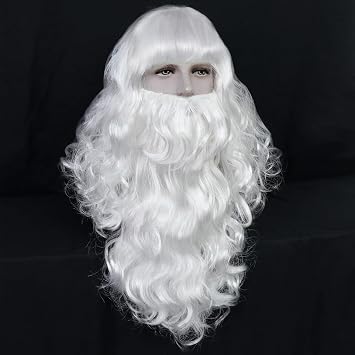 ANOGOL Silver Wigs with Beard Old Mens Wig Cosplay White Beard Wigs