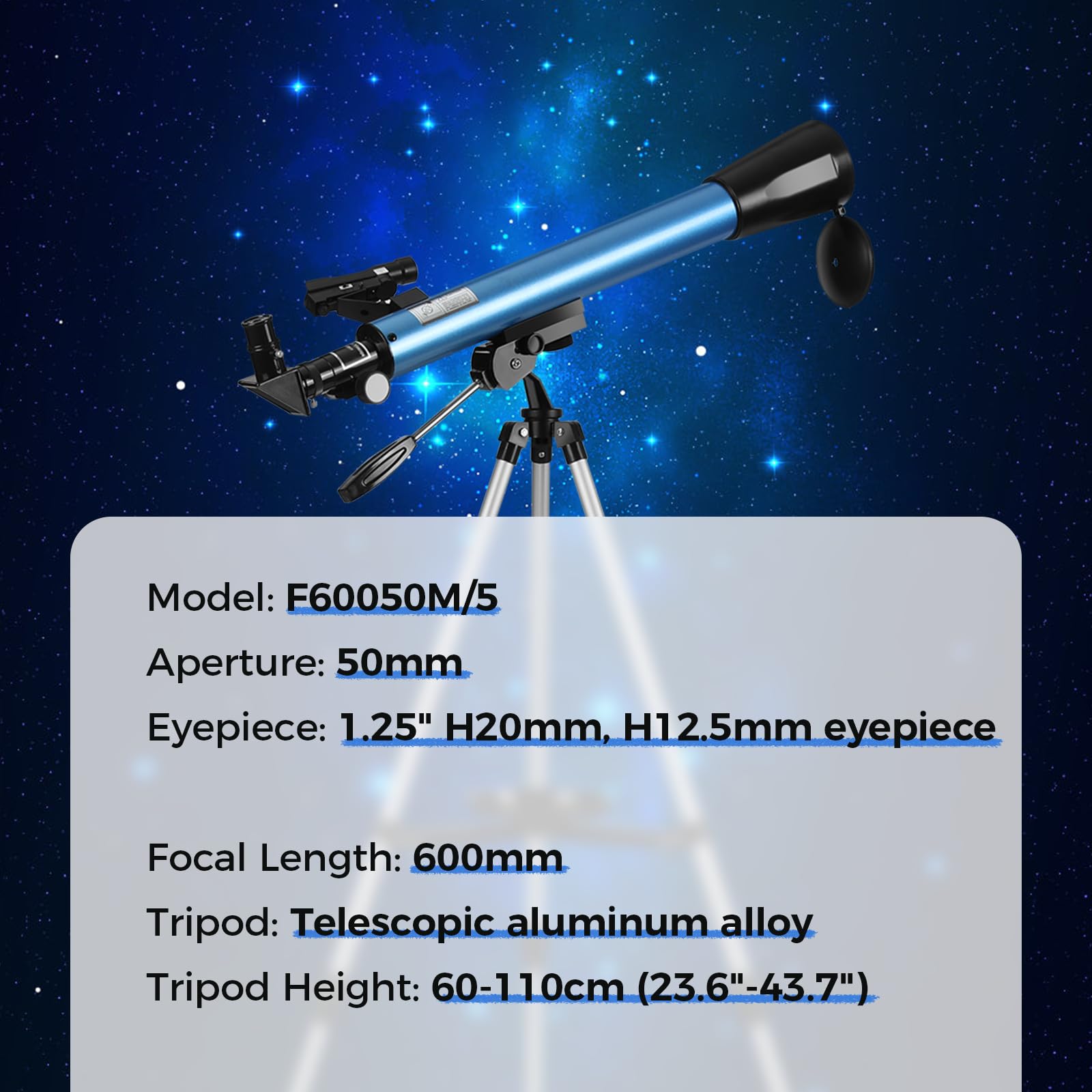 Telescopio Astronomico Bambini con Cercatore a Punto Rosso, Obiettivo da 50 mmTelescopio per Principianti con Treppiede Retrattile, Adattatore Telefonico, per Osservare La Luna/Stelle