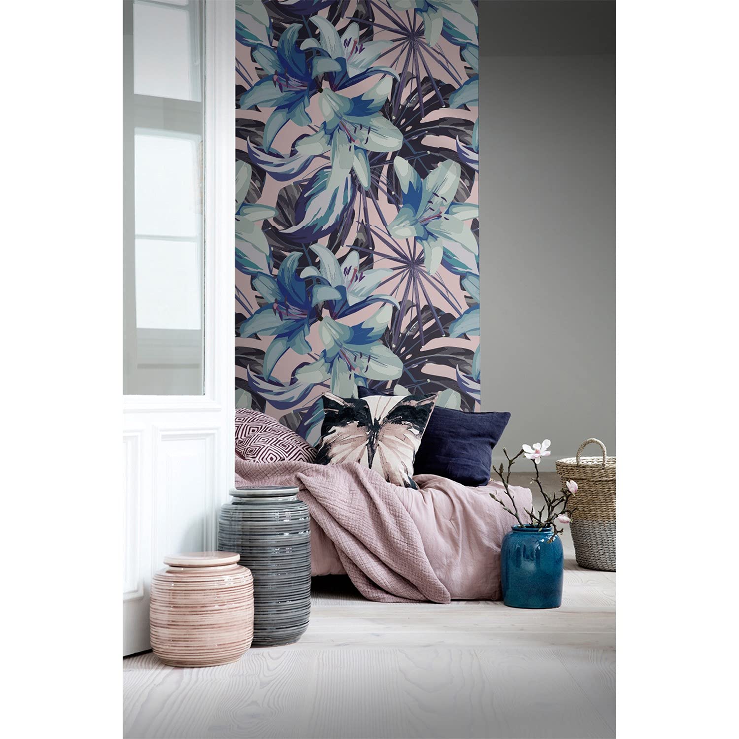 Papier peint stickers muraux rose floral 250x250 cm