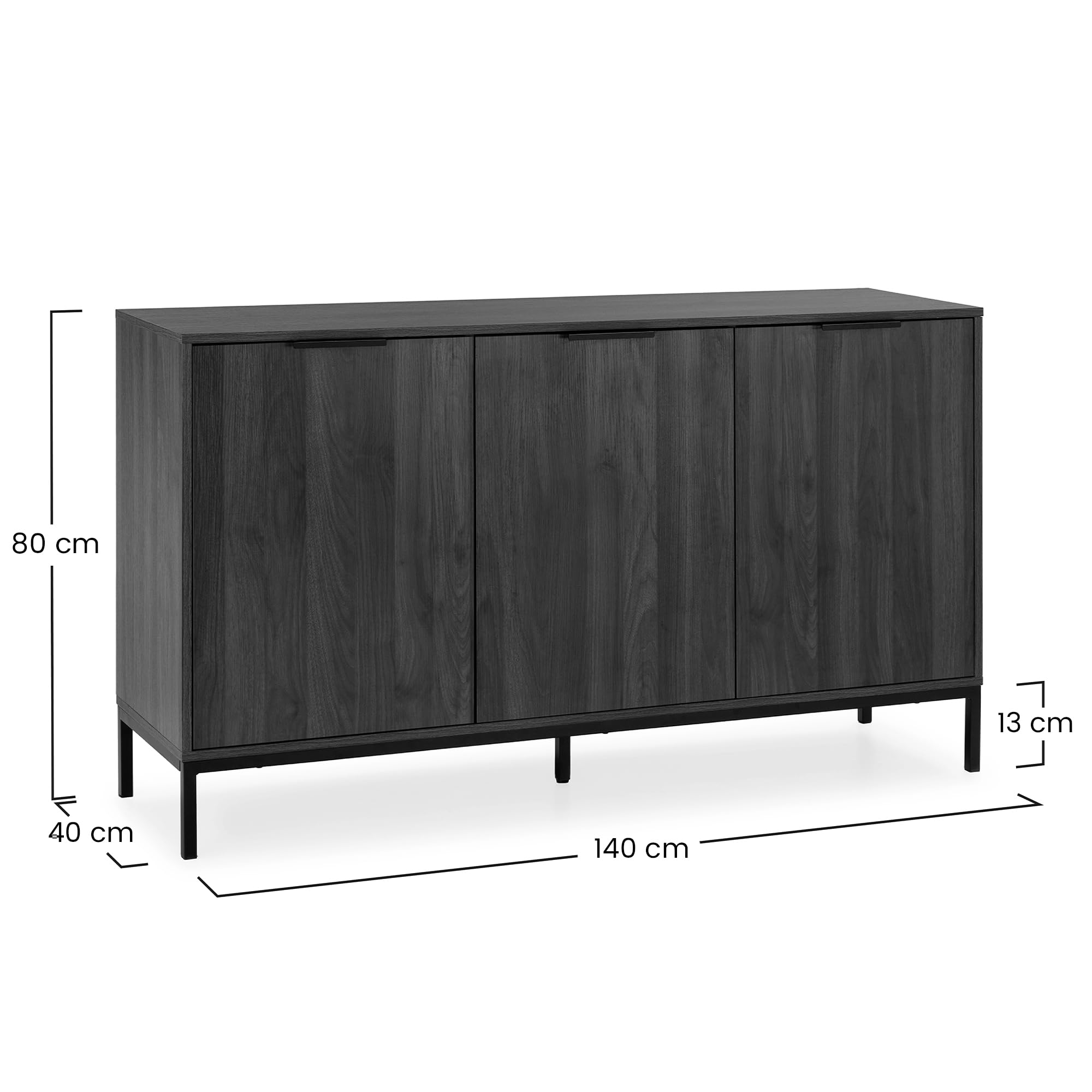 HOMN LIVING Aparador Auri 3 Puertas Color Nogal, 140 cm (Ancho) 40 cm (Profundo) 80 cm (Altura)
