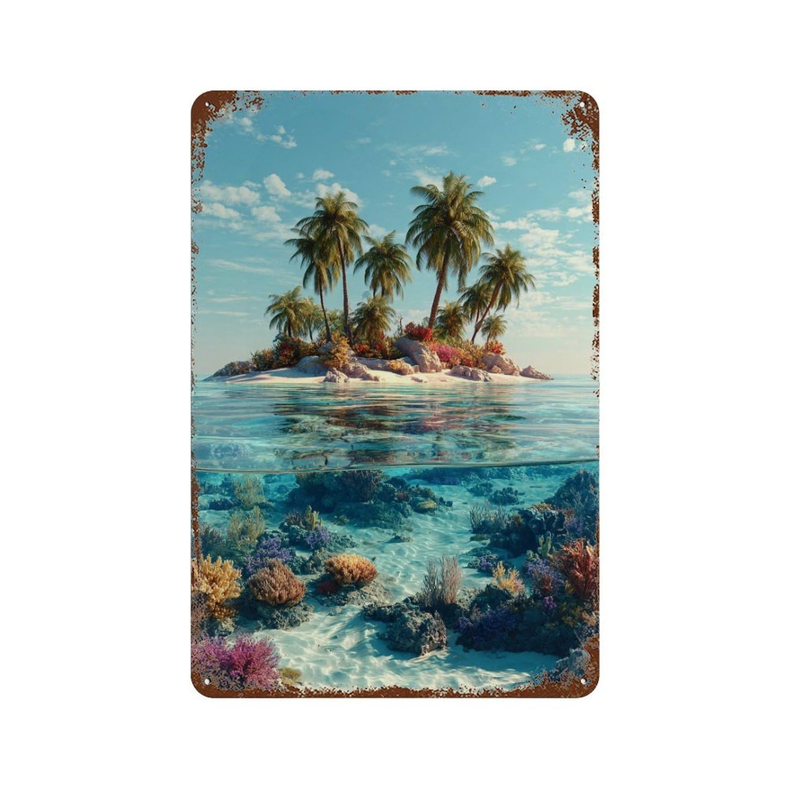 Tropical Island Paradise-3 11.8"x7.9" Distressed Metal Wall Sign, Shabby Chic Decor for Shed, Workshop And Garage Wall Decor