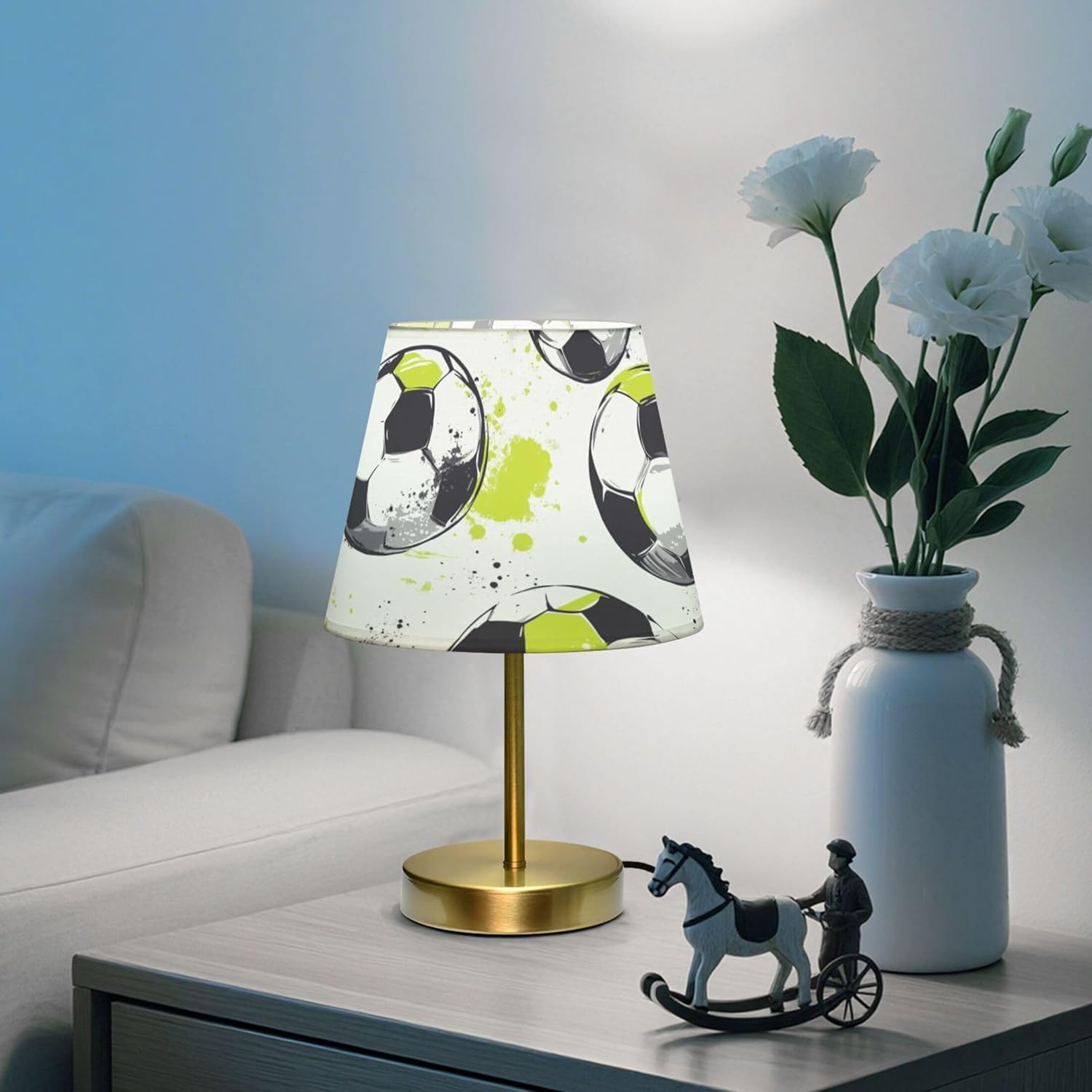 Football White Green Dimmable Table Lamp Night Light Bedroom Lamps for Nightstand Living Room Dorm Home Office Desk, LED Bulb Included, S