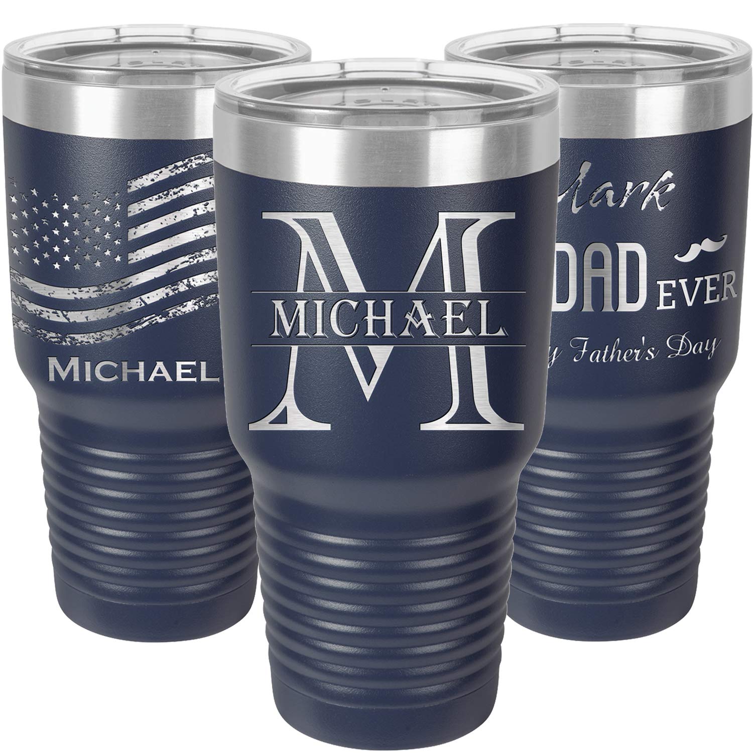 iProductsUS Personalized Tumbler 30oz with Lid and Straw, Your Name with Design Engraved in USA Customized Cup, Stainless Steel Insulated Coffee Mug, Gifts for Dad, Men (Navy Blue)