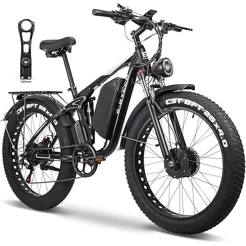 6000W Electric Bike for Adults, 52V 32AH Dual Motor E-Bike, Up to 90Mile & 45MPH All-Terrain Fat Tires Full Suspension 24/26 Inch Electric Bicycles Hydraulic Disc Brake for Road UL2849 by SGS