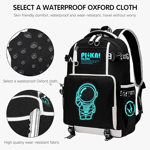Vista 5 de Mochila para portátil de viaje con patrón luminoso, negro y blanco, Mochila luminosa