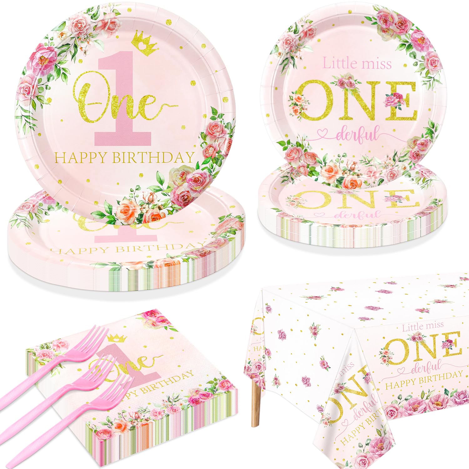 71-Piece Mr Onederful 1st Birthday Party Tableware Kit - Plates, Napkins, Forks, Spoons, Table Cover For Baby Boy Theme Party