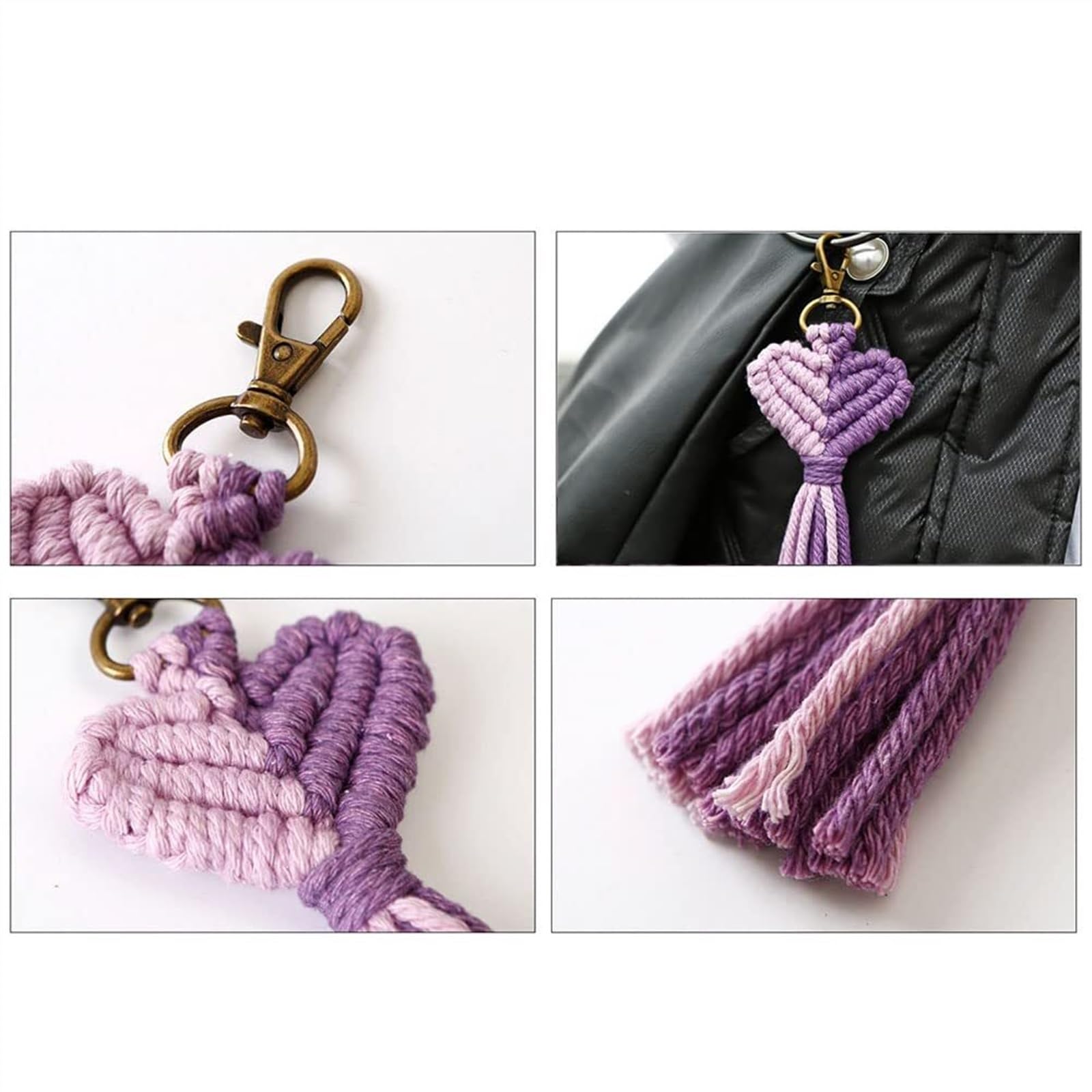 Schlüsselanhänger, Schlüsselanhänger, Kristall-Schlüsselanhänger, Herz-Makramee-Schlüsselanhänger, Handtasche, Tasche, handgefertigt, Webquaste, Charm-Zubehör, Taschenanhänger, Auto-Schlüsselanhänger