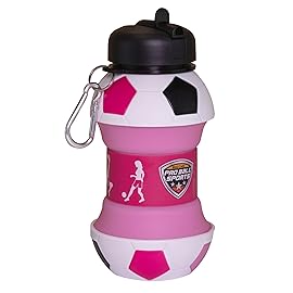 Maccabi Art Clip-On Collapsible BPA-Free Silicone Pink Soccer Ball Water Bottle for Kids, 18 Oz. Size
