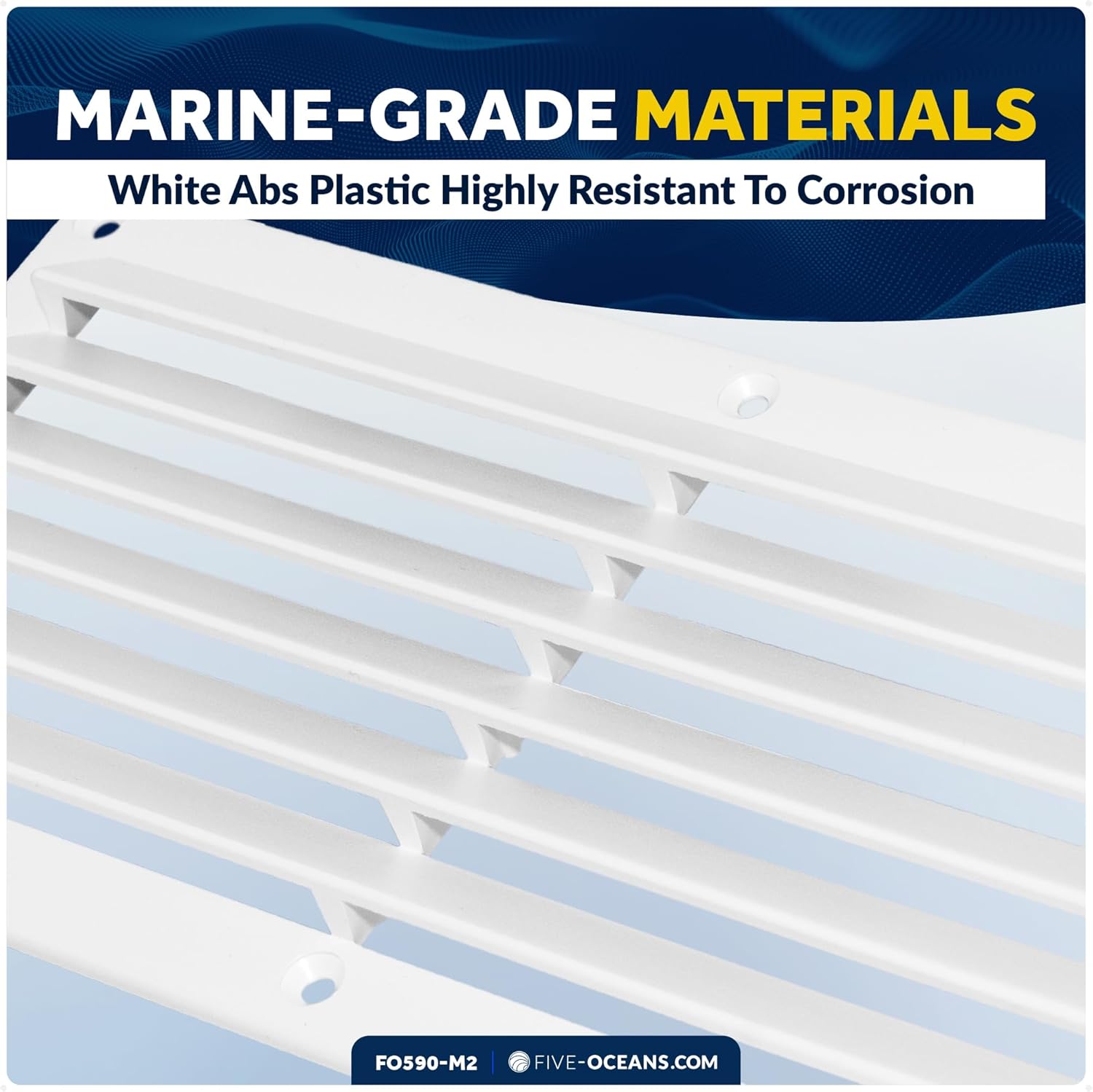 Five Oceans FO590-M2 Rectangular Boat Marine Louvered Ventilators, White Durable Injection-Molded ABS Plastic, 10-1/4 inches (260 mm), UV and corrosion resistant, 6 slots (Pair)
