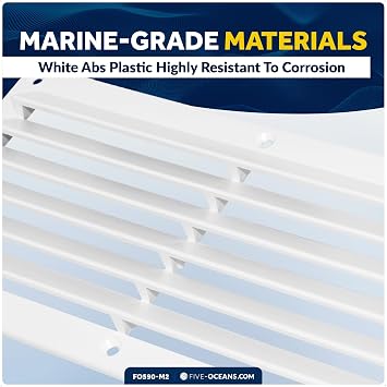 Five Oceans FO590-M2 Rectangular Boat Marine Louvered Ventilators, White Durable Injection-Molded ABS Plastic, 10-1/4 inches (260 mm), UV and corrosion resistant, 6 slots (Pair)