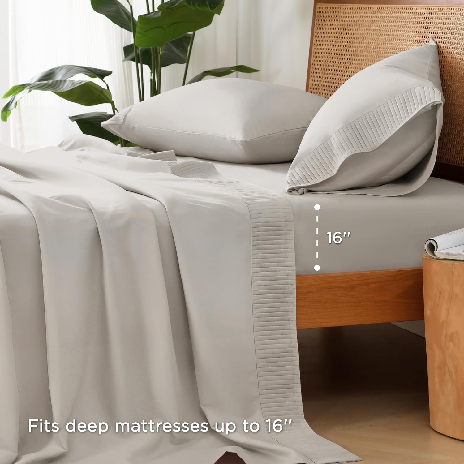 Andency Queen Tannish Grey Sheets Set, 4 Pieces, Super Soft Microfiber Queen Size Bed Linen, Deep Pocket Up to 16