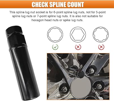 Large 6 Spline Tuner Lug Nut Key, Car Wheel Lock Removal Tool