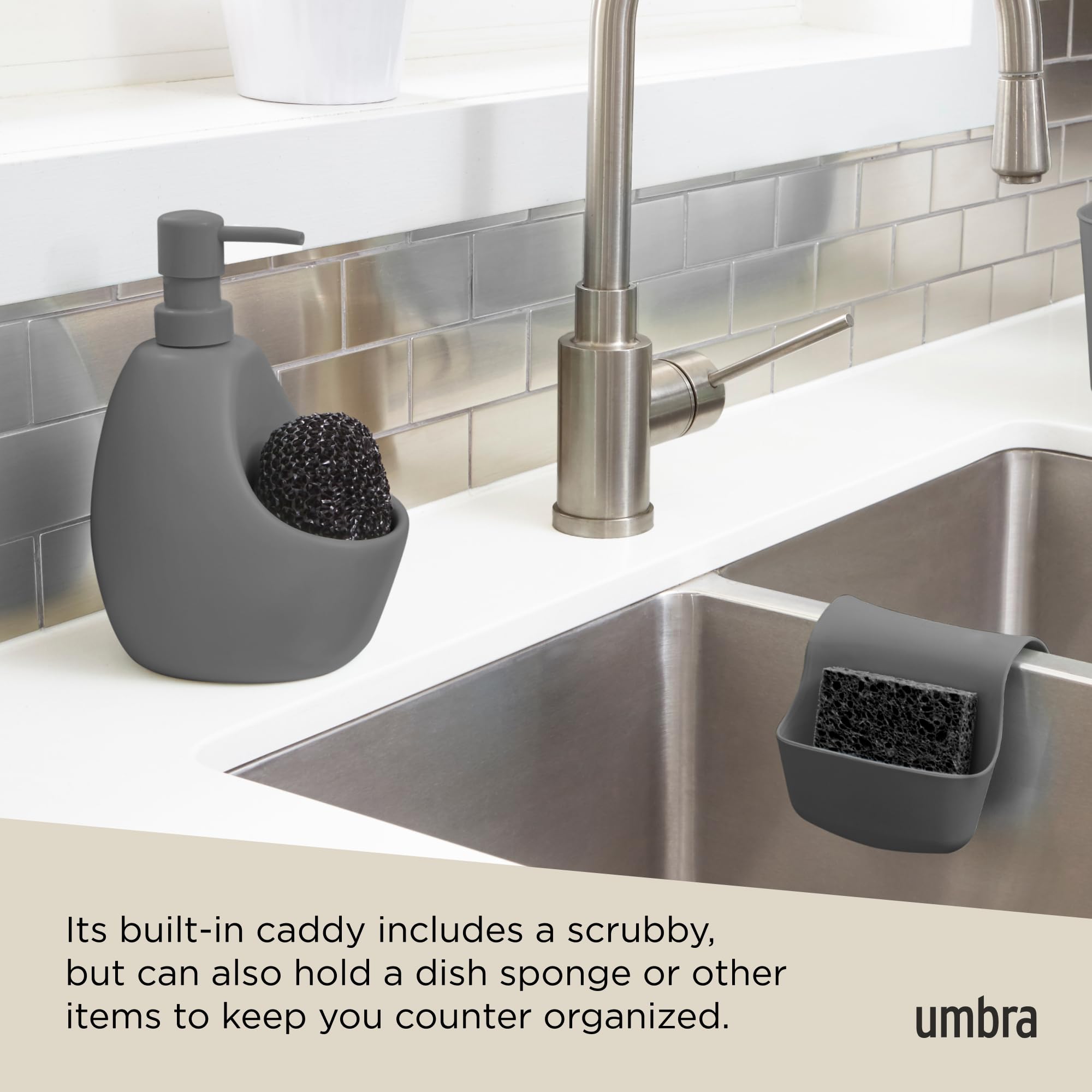 Umbra Joey Pump/Scrubby, ceramiczna szara, 13,97 x 10,16 x 19,3 cm