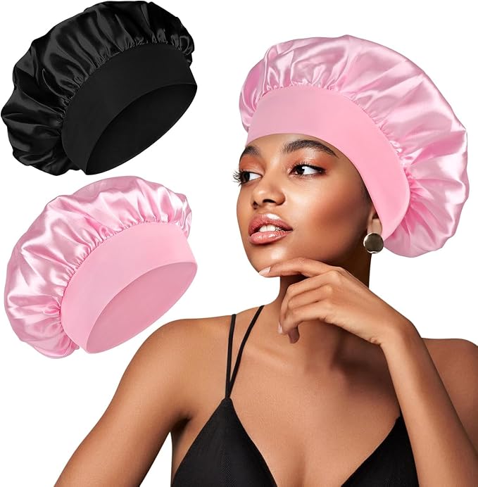 Améliorez la santé de vos cheveux bouclés avec ce bonnet satin ajustable, 2 pièces pour une nuit de soin parfait