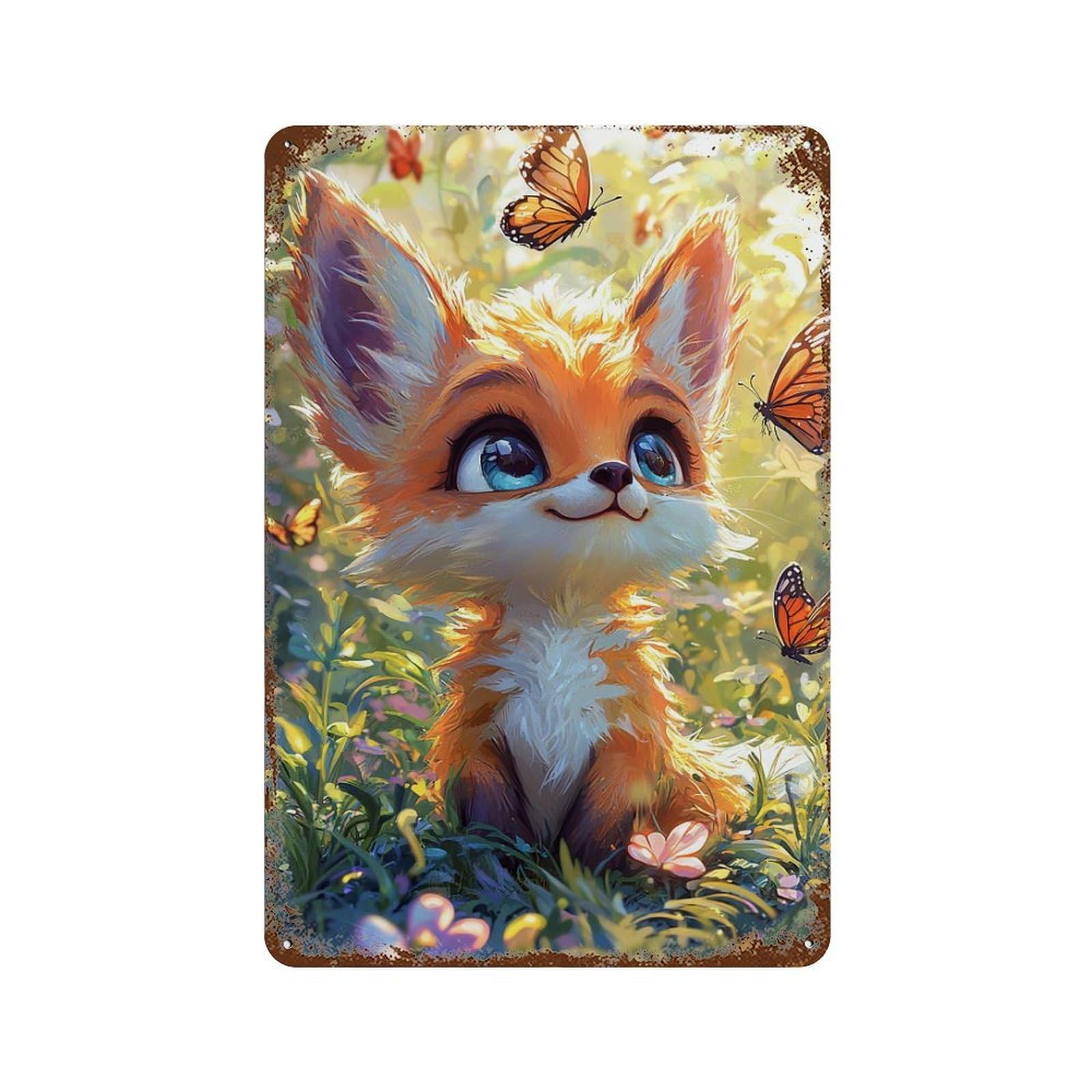 Magical Fox Garden 11.8"x7.9" Distressed Metal Wall Sign, Shabby Chic Decor for Shed, Workshop And Garage Wall Decor