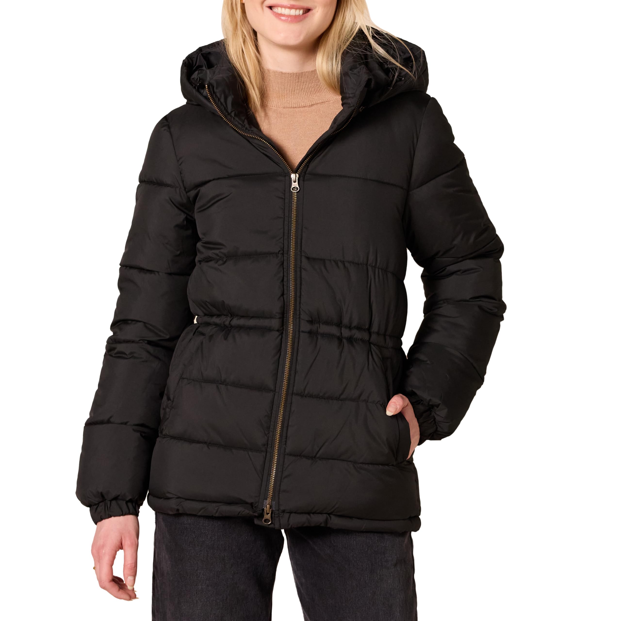 Amazon Essentials Femme Doudoune d'hiver à Capuche Matelassée Épaisse avec Taille Réglable
