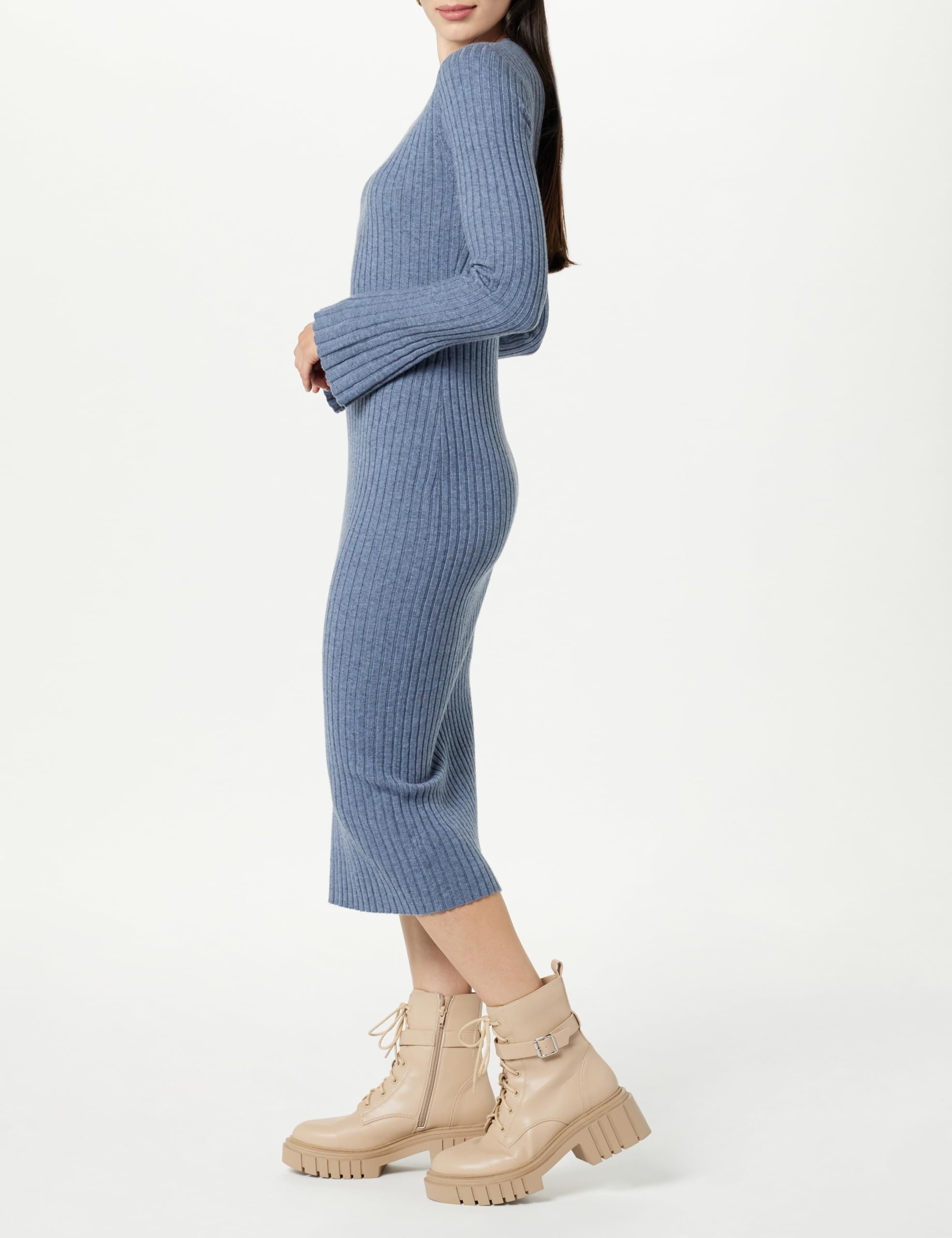 The Drop Vestito da Donna, Fernanda, in Maglia a Costine, con Maniche a Campana