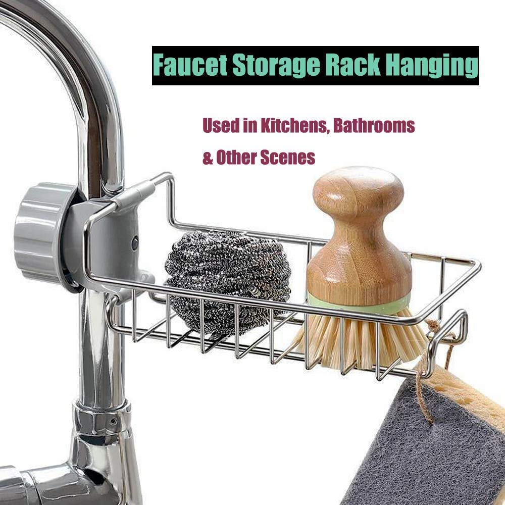 Swadhin Stainless Steel Hanging Sink Organizer Stand for Kitchen and Bathroom Faucet, Sponge, Soap, Towel, Scrubbers Holder Rack 4