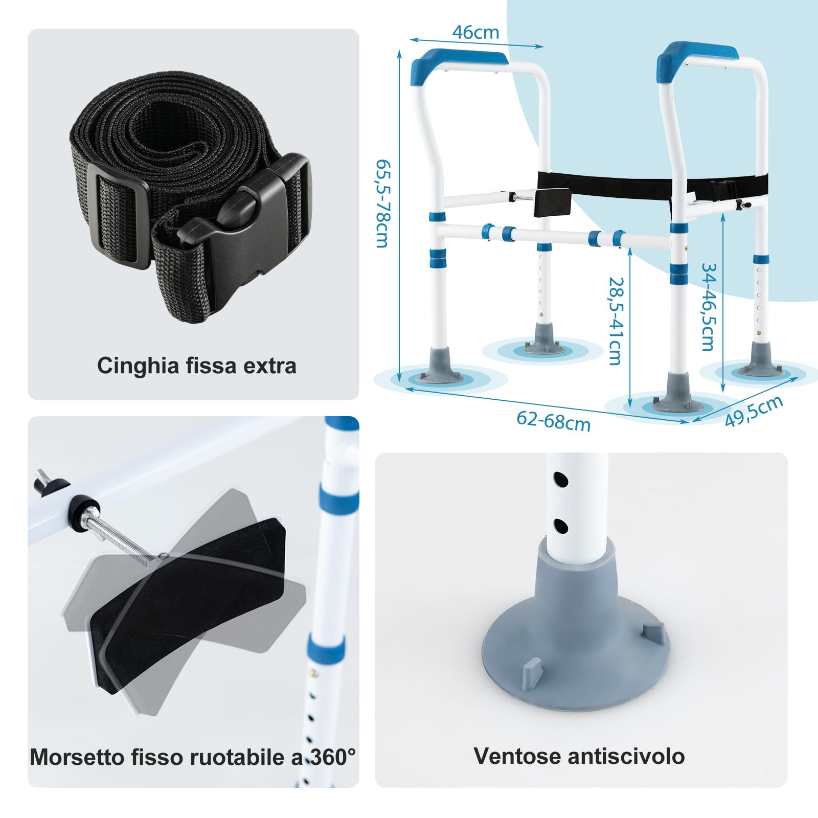 GYMAX Maniglia per WC, Supporto per Alzarsi, Altezza e Larghezza Regolabili, Ausilio per Anziani, Disabili