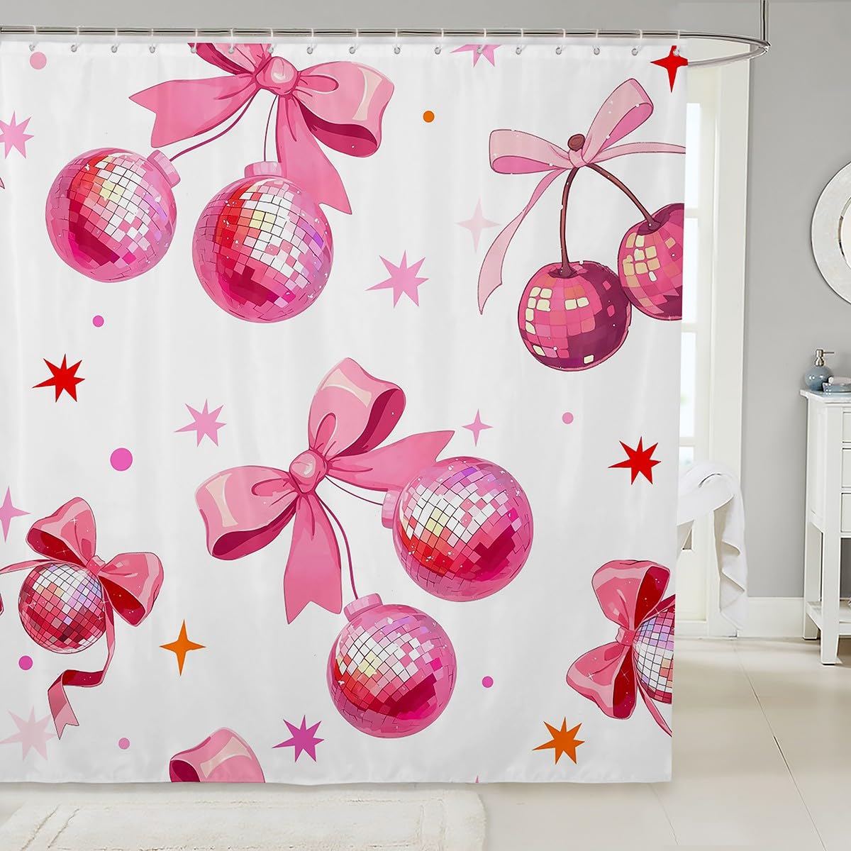 Rideau de douche étanche pour enfants motif pop rétro 70 80 avec crochets