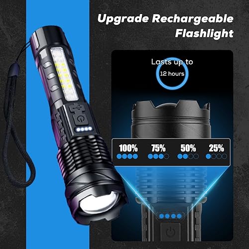 Miniatura 3 de Linternas recargables de alto lúmenes 10000lm, 7mode linternas recargables súper brillante de alta potencia luz de flash ajustable linterna táctica