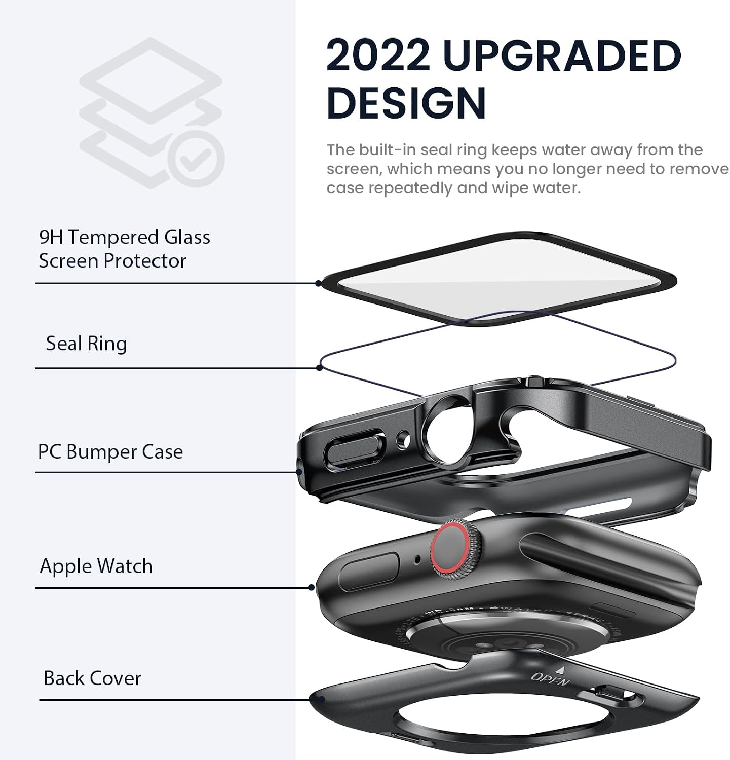 (2 in 1) Tensea for Waterproof Apple Watch Screen Protector Case Series 8 7 41mm Accessories, iWatch Protective PC Face Cover Built-in Tempered Glass Film, Rugged Front & Back Bumper for Women Men
