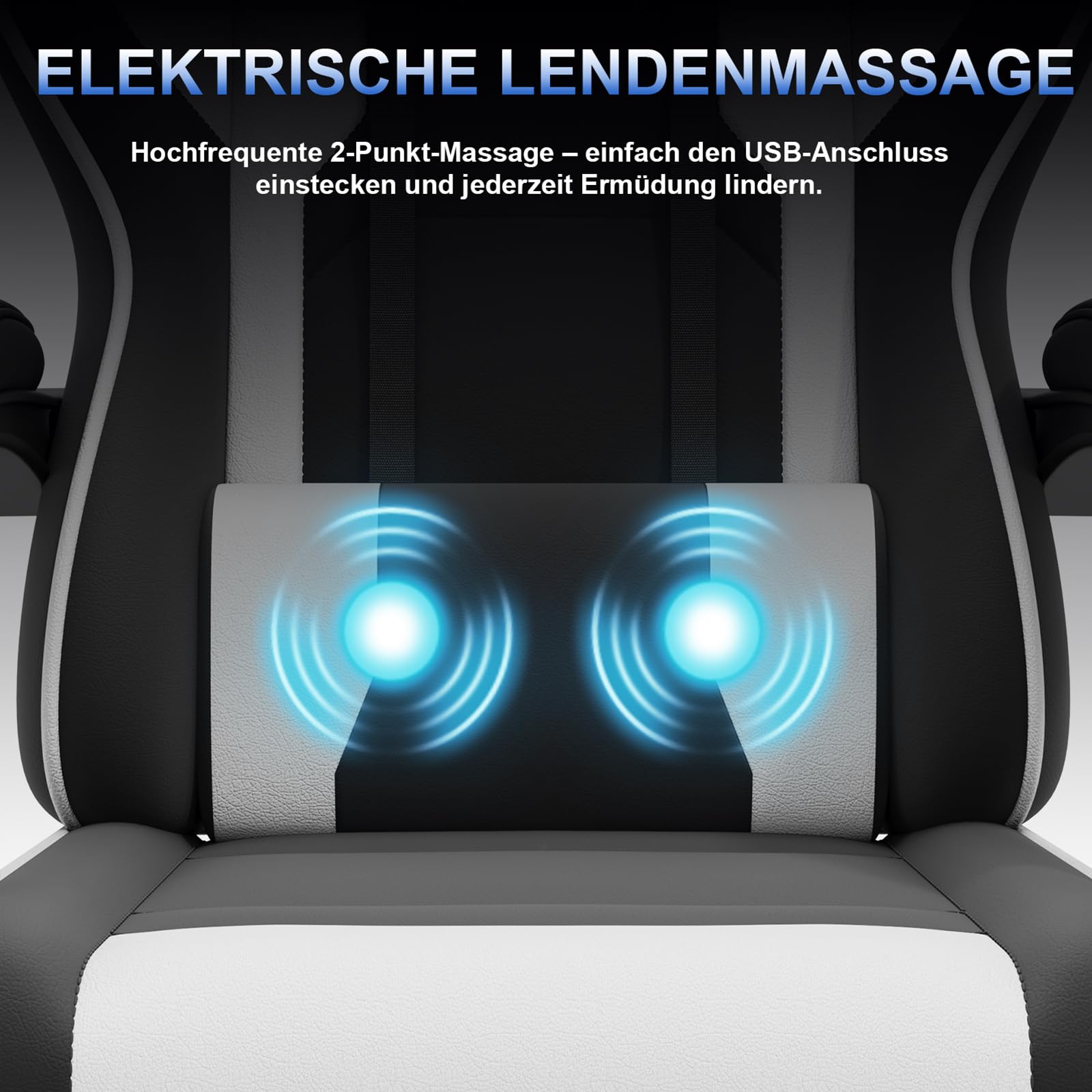 JUMMICO JETSTREAM Poltrona Gaming Ergonomica Con Poggiapiedi, Poggiatesta, Massaggio E Sollevamento Pneumatico, 150 Kg, bianco e nero