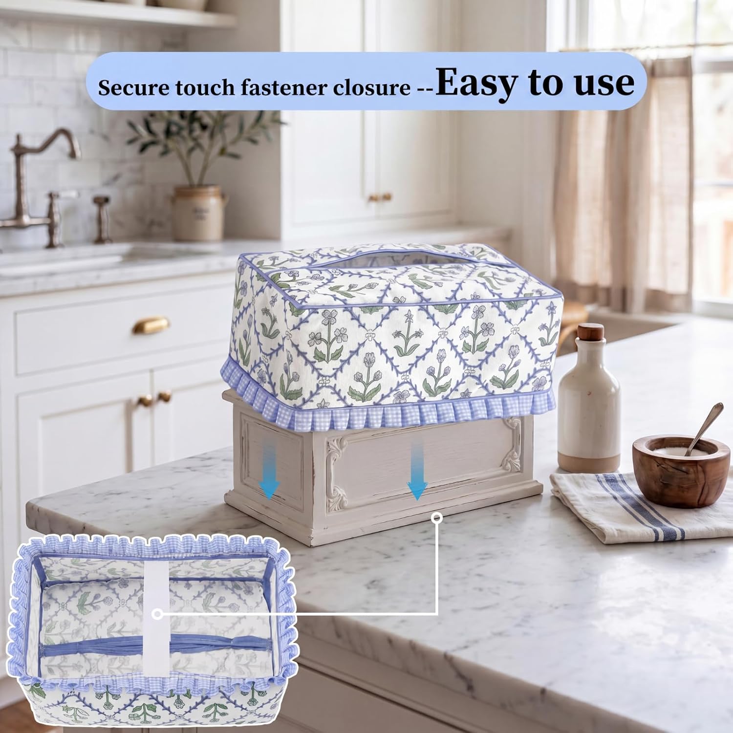 Block Print Fabric Tissue Box Cover, Trellis Floral, Blue