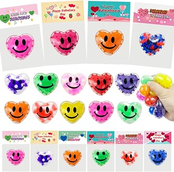 24 Pack Valentines Day Gifts Cards with Heart Stress Balls Squishy Squeeze Toys Great for Valentines Party Favors Valentines Day Gifts