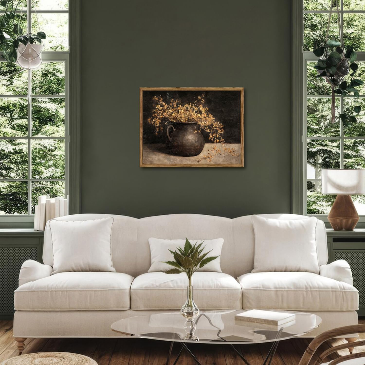 Framed Vintage Floral Wall Art, 3D Textured Sandstone Dark Still Life Flowers Wall Decor Paintings, Rustic Botanical Pictures Prints Aesthetic Home Decor for Living Room Bedroom 12x16 inch