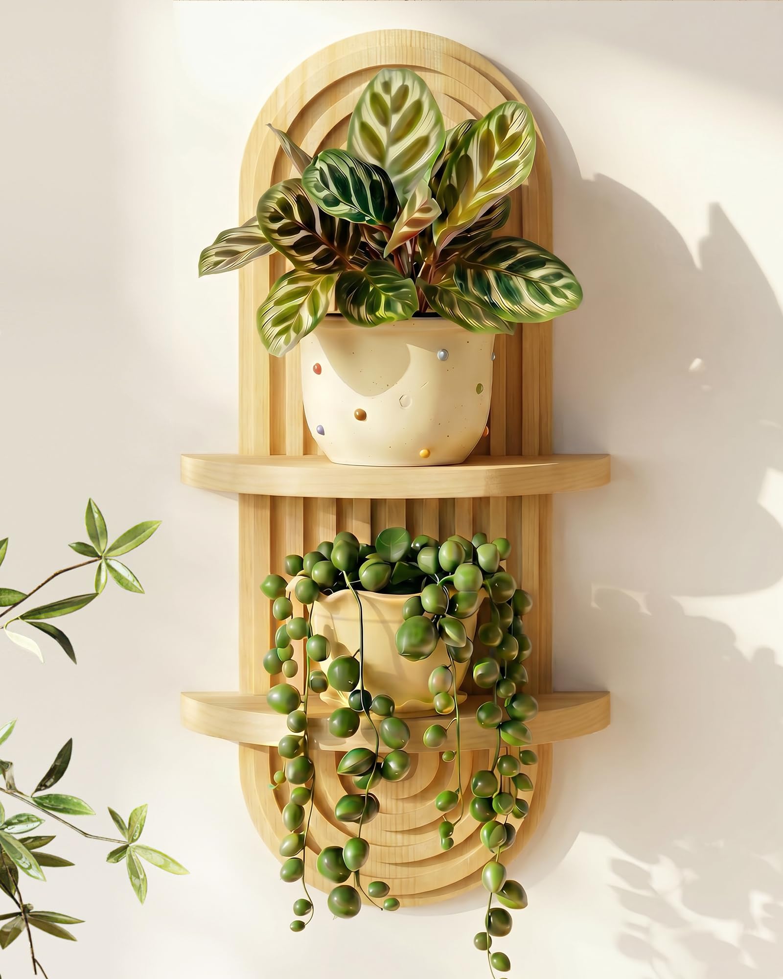 Boho Plant Wall Shelf - Wood Floating Shelves -14