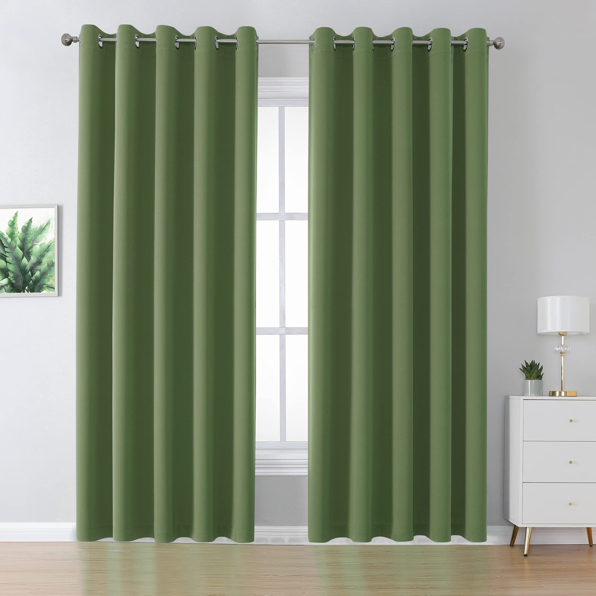 Grommet Curtains Sage Green 84 Inch Length 2 Panels Set Light Blocking Curtains for Bedroom Thermal Insulated Room Darkening Curtains Panels 60 x 84 Inches Long