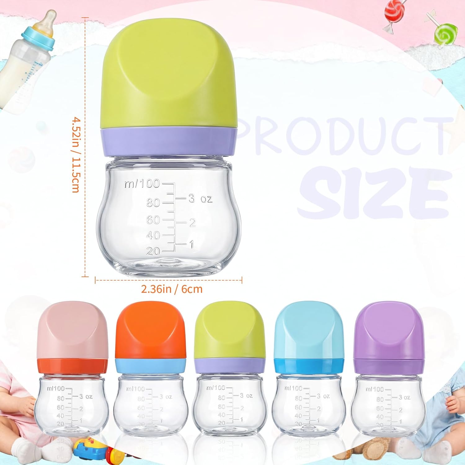 Sawysine 20 Pcs Bottles for Baby Shower Game with 3.4oz Mini Plastic Clear Baby Milk Bottles Soft Silicone Nipple Fillable Feeding Bottle Bulk for Infant Newborn Unisex