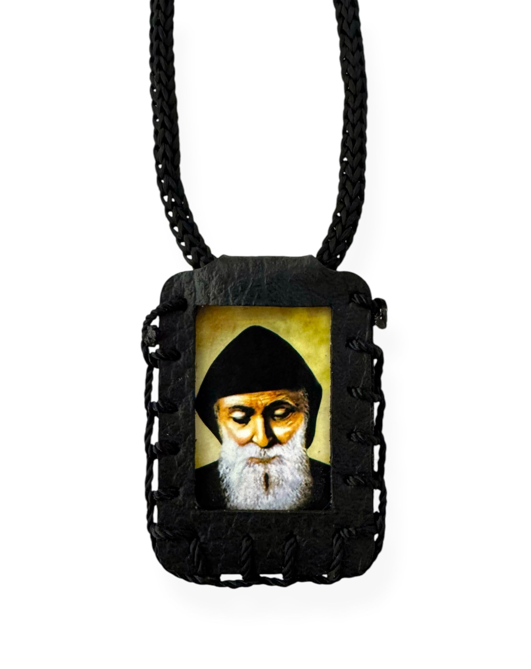St Charbel Makhlouf Black Scapular Necklace Escapulario Negro Collar San Charbel