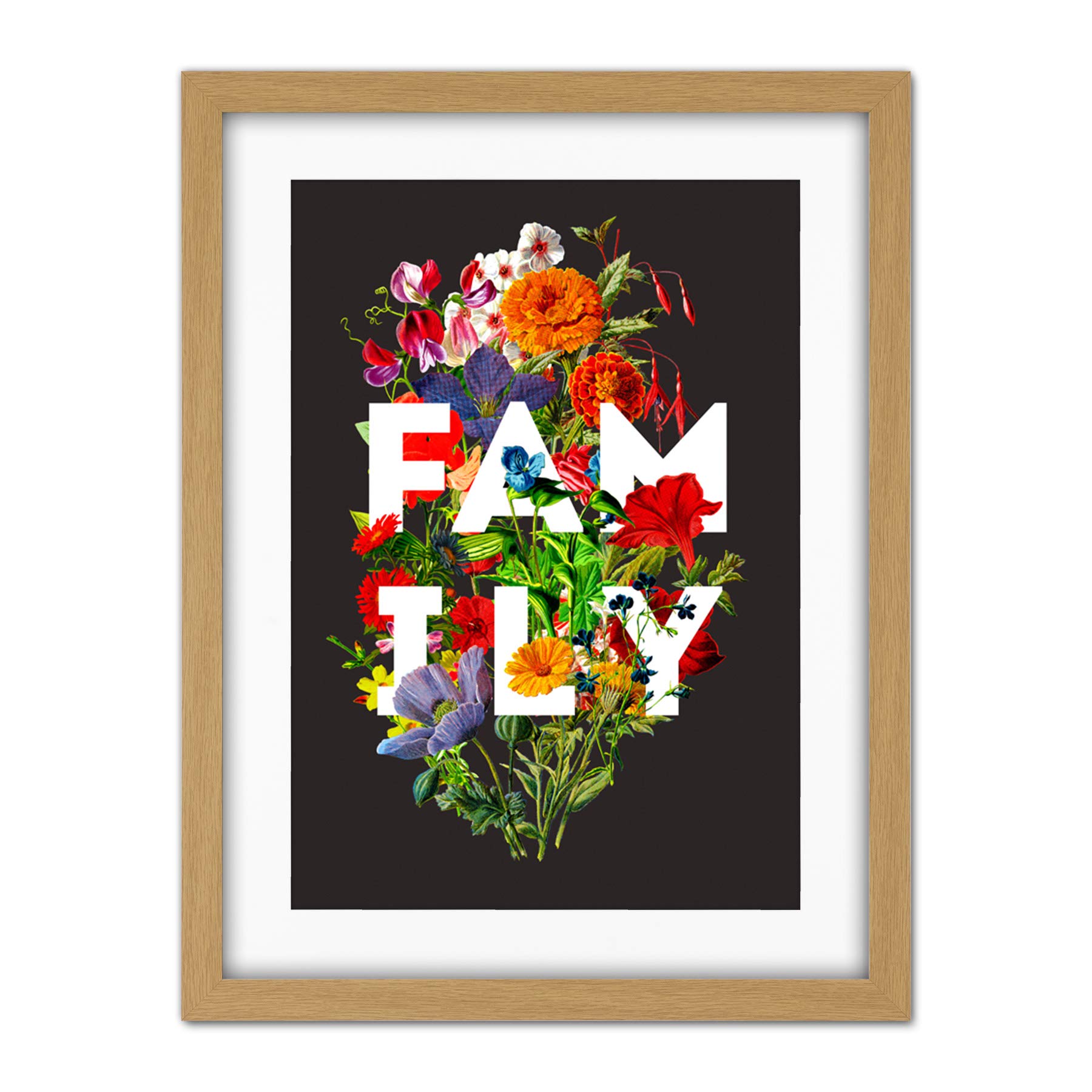Wee Blue Coo Floral Layered Quote Family Artwork Framed Wall Art Print 18X24 Inch