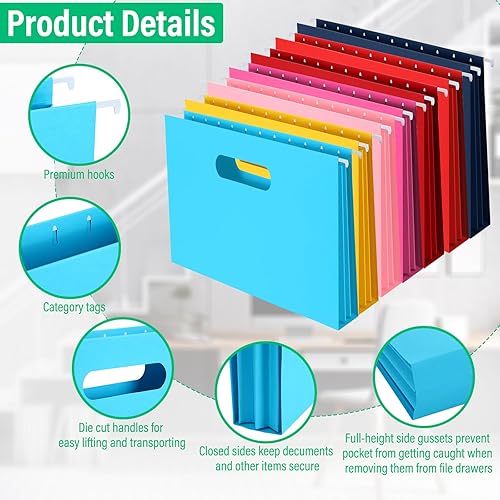 Miniatura 3 de Estune Paquete de 48 carpetas colgantes de capacidad extra, carpetas de archivos reforzadas, carpetas colgantes de colores surtidos con expansión