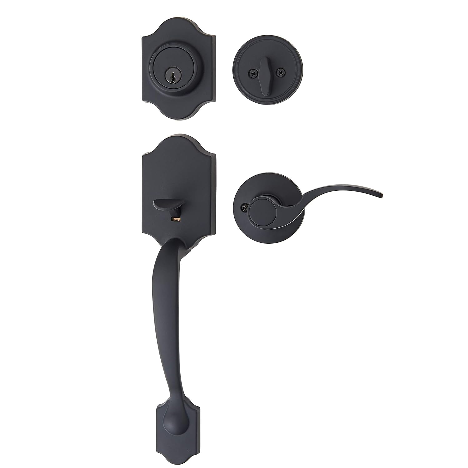 Amazon Basics Handleset with Shelby Lever - Single Cylinder - Matte Black-6 Packs 1 Carton