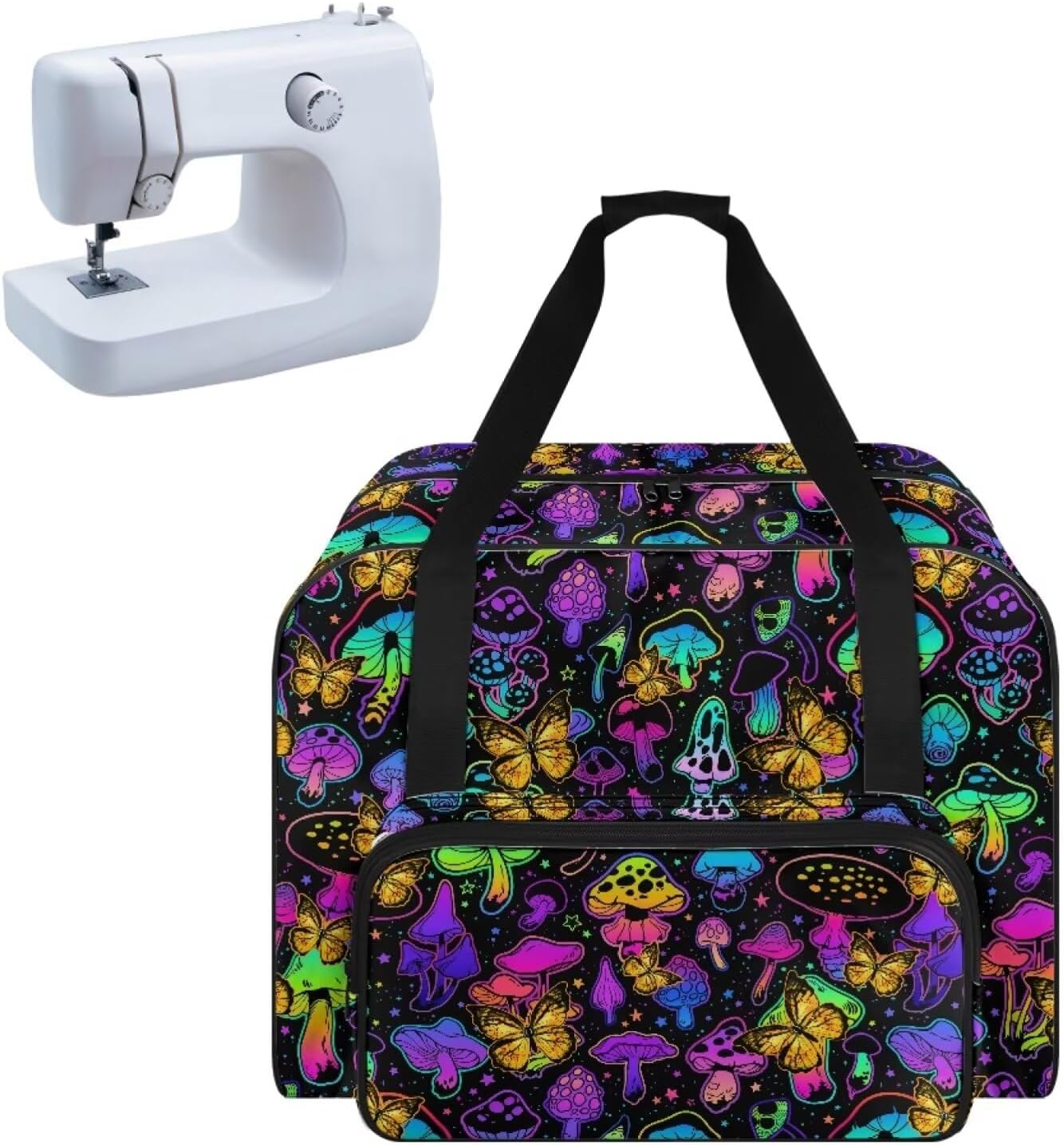Portable Butterfly Sewing Machine Carrying Case Mushroom Sewing Machine Bag with Storage Pockets Fit Most Standard Sewing Machines