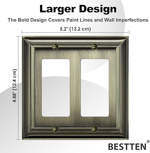 Miniatura 7 de BESTTEN - Placa decorativa de pared de latón envejecido de 2 bandas de aleación de zinc de metal, decoración de Grand Collection para interruptor o