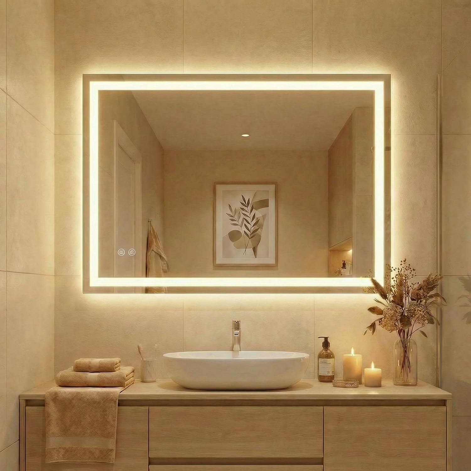 Clevich Silver Bathroom Mirror With Lighting, 100 X 60Cm/80 X 60Cm/70 X 50Cm Led Mirror, Dimmable Mirror, Anti-Fog, Suitable For Bathroom, Bedroom, Hotel (70 * 50Cm)
