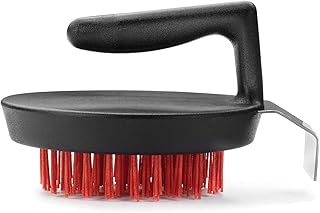 Outset 76621 Himalayan Salt Block, Pizza Stone and Cast Iron Pan Nylon Cleaning Brush with Stainless Steel Scraper, 5 x 4 ...
