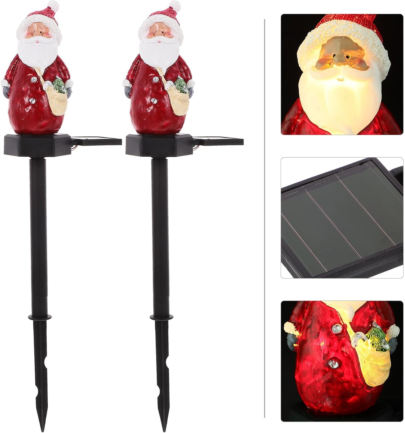 2pcs Santa Shape Solar Garden Stake Lights Outdoor Christmas Lawn Pathway Solar-Powered Figurine Lamps for Yard Decoration
