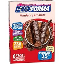 Pesoforma Barrette Fondente Amabile, Pasto sostitutivo proteico, Barrette per il controllo del peso, Barrette proteiche al cioccolato per restare in forma, Solo 236 calorie, 12x31g
