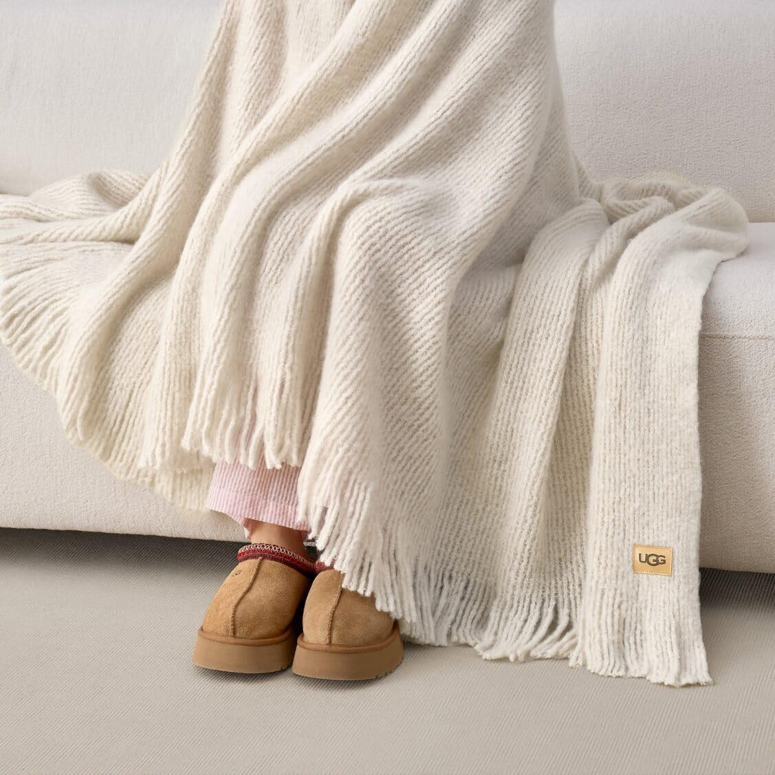 UGG Knit Throw Blanket – Soft Lightweight Throw Blanket for Couch, Bed Throws or Luxury Home Decor, Blankets & Throws for Home, Living Room and Bedroom, 50" x 70" (Margot) (Cream)