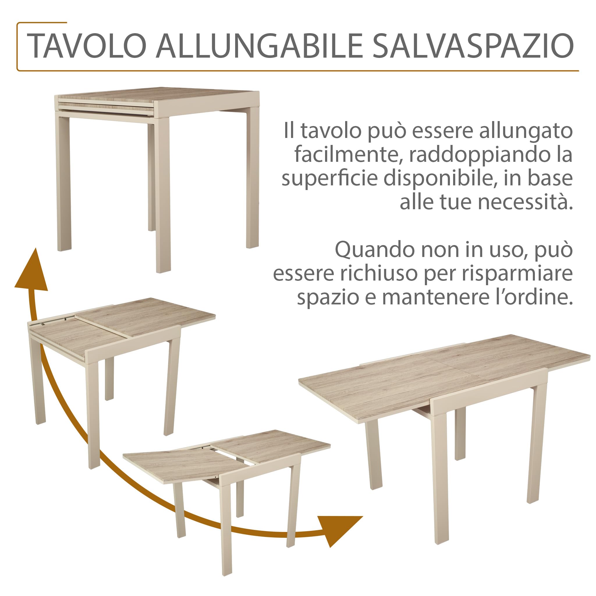 yelloo SANREMO Tavolo Bar Cucina Colore BEIGE 70x70 Allungabile 140 cm Tavolino Mod. SANREMO