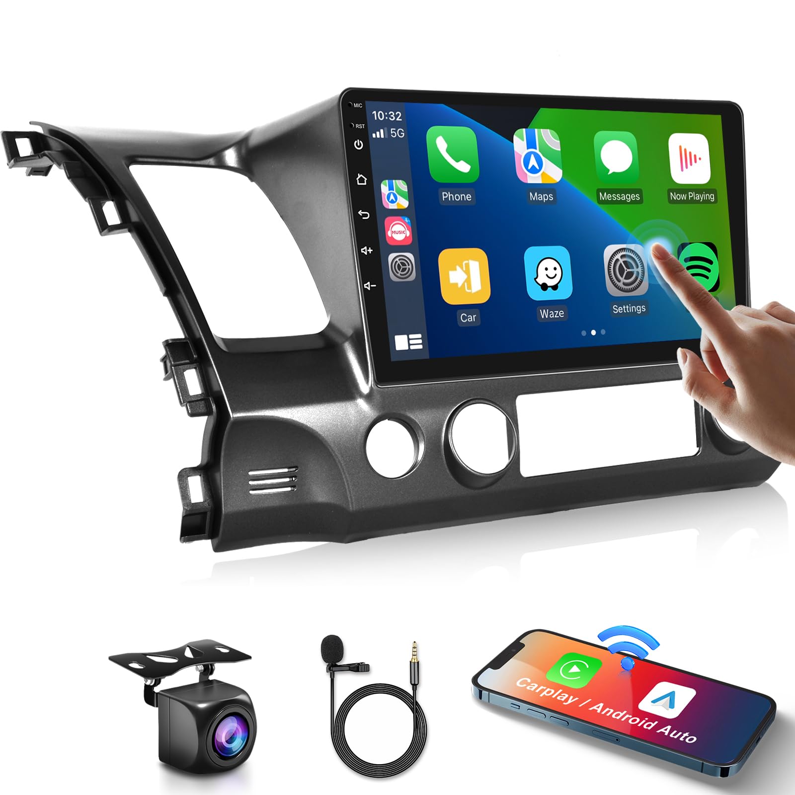 for Honda Civic 2006-2011 Wireless Carplay Android Car Stereo Support Wireless Android Auto with WiFi GPS Navigation AHD Backup Camera FM RDS Radio Receiver EQ SWC 2G+64G